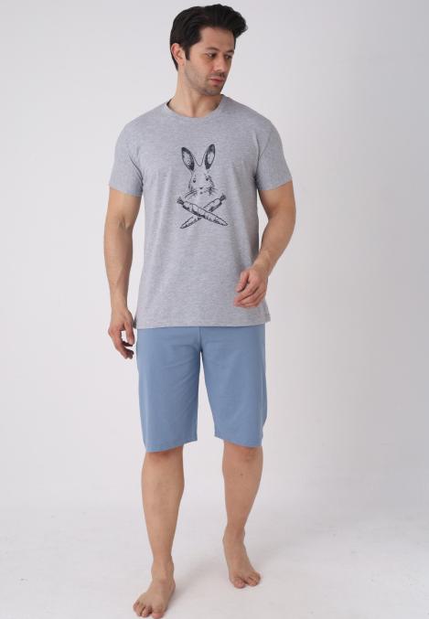 Pijama barbat cu maneca scurta si pantaloni 3/4, culoare gri , Engros